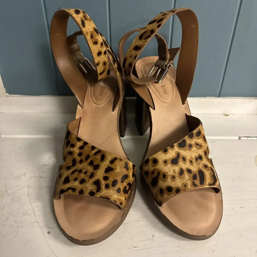 Gianni‎ Bini Marilane Leopard Calfhair Sandals Women's Size 9M